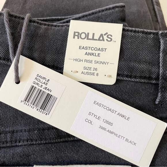 ROLLAS Eastcoast Ankle Skinny Jeans in Amphlett Black High Rise Stretch 26 NEW - Picture 5 of 10
